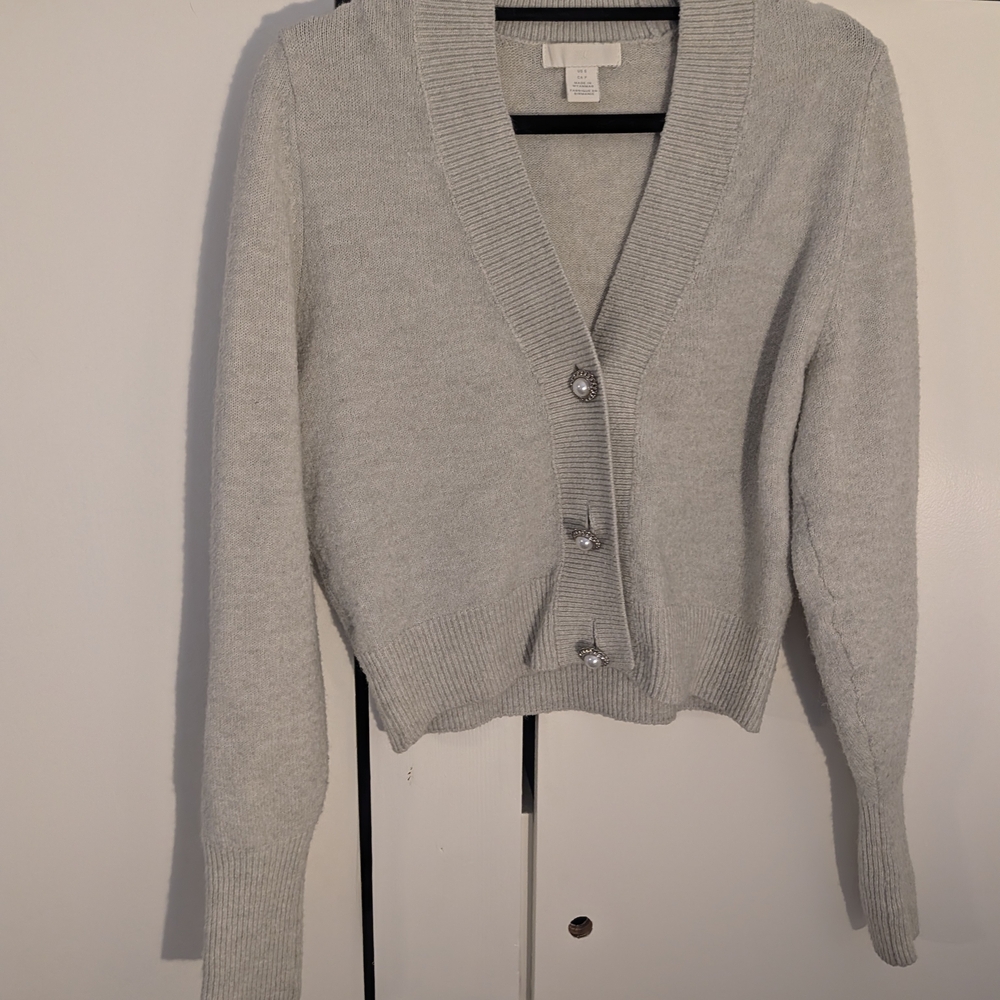 H&M Light Gray Knit V-Neck Cardigan